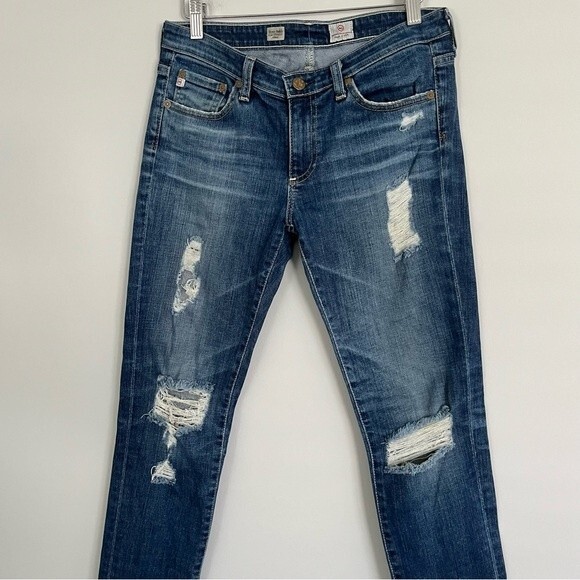 Ag Adriano Goldschmied Y2K Stevie Ankle Slim Straight Distressed Jeans Size 27 - Picture 3 of 10